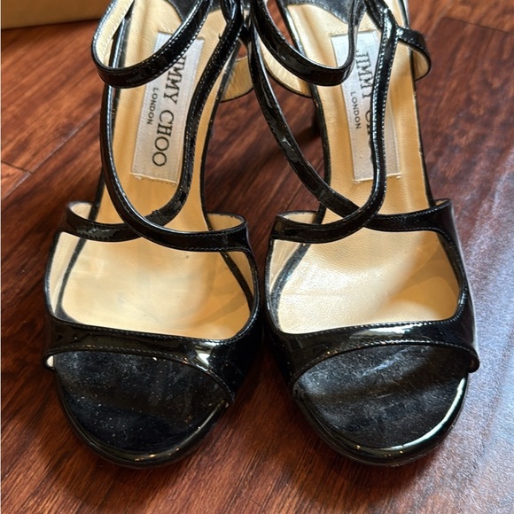 Jimmy Choo Patent Black Strappy Heels - Picture 1 of 2